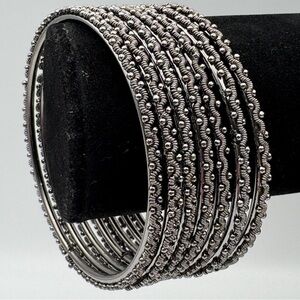 Set of 7 Silver Textured Bangle Bracelets 8.25”